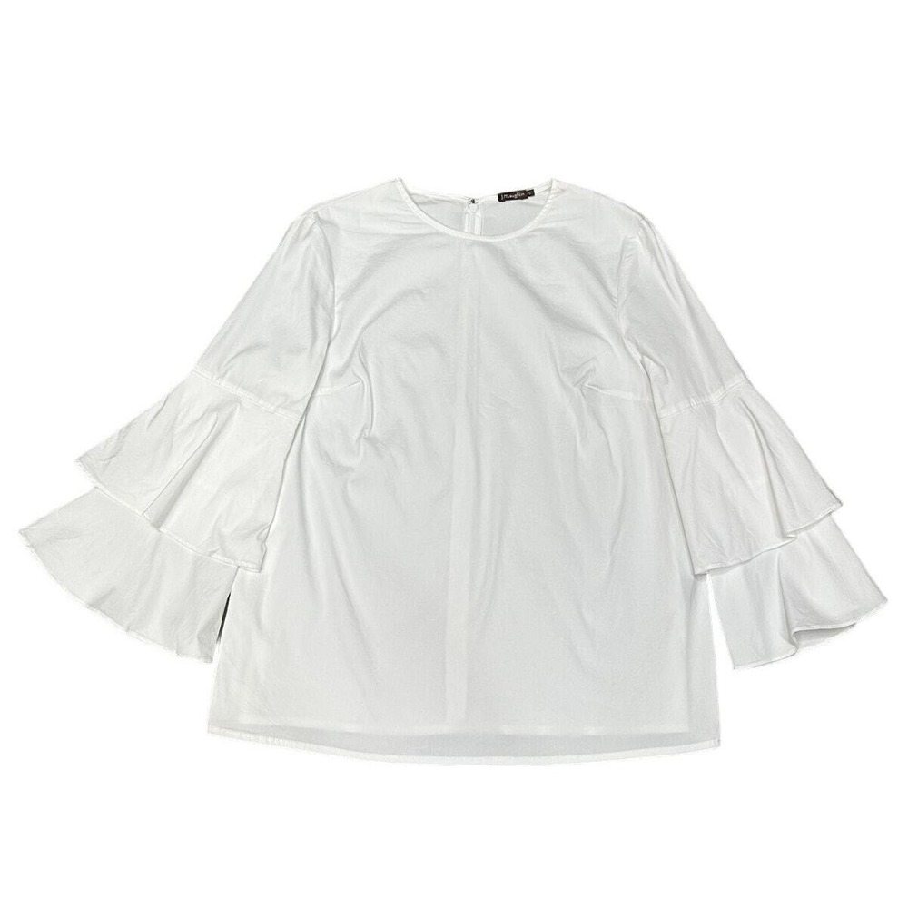 J.McLaughlin Womens White Tiered Bell Sleeve Cotton Blend Blouse Size S Zip Back